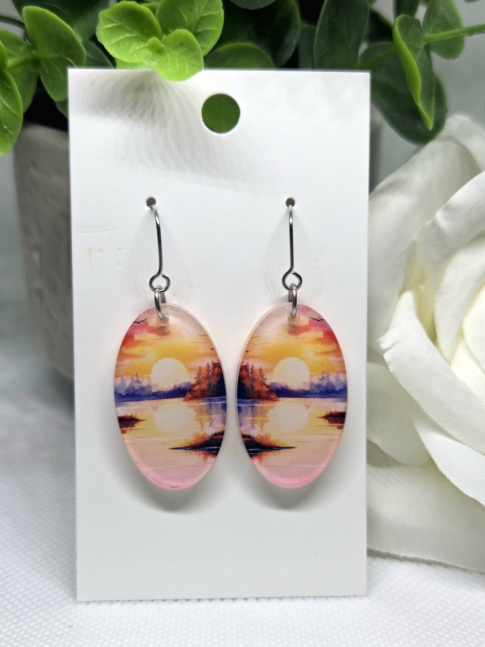 Sunset Reflection Oval Drop Earrings